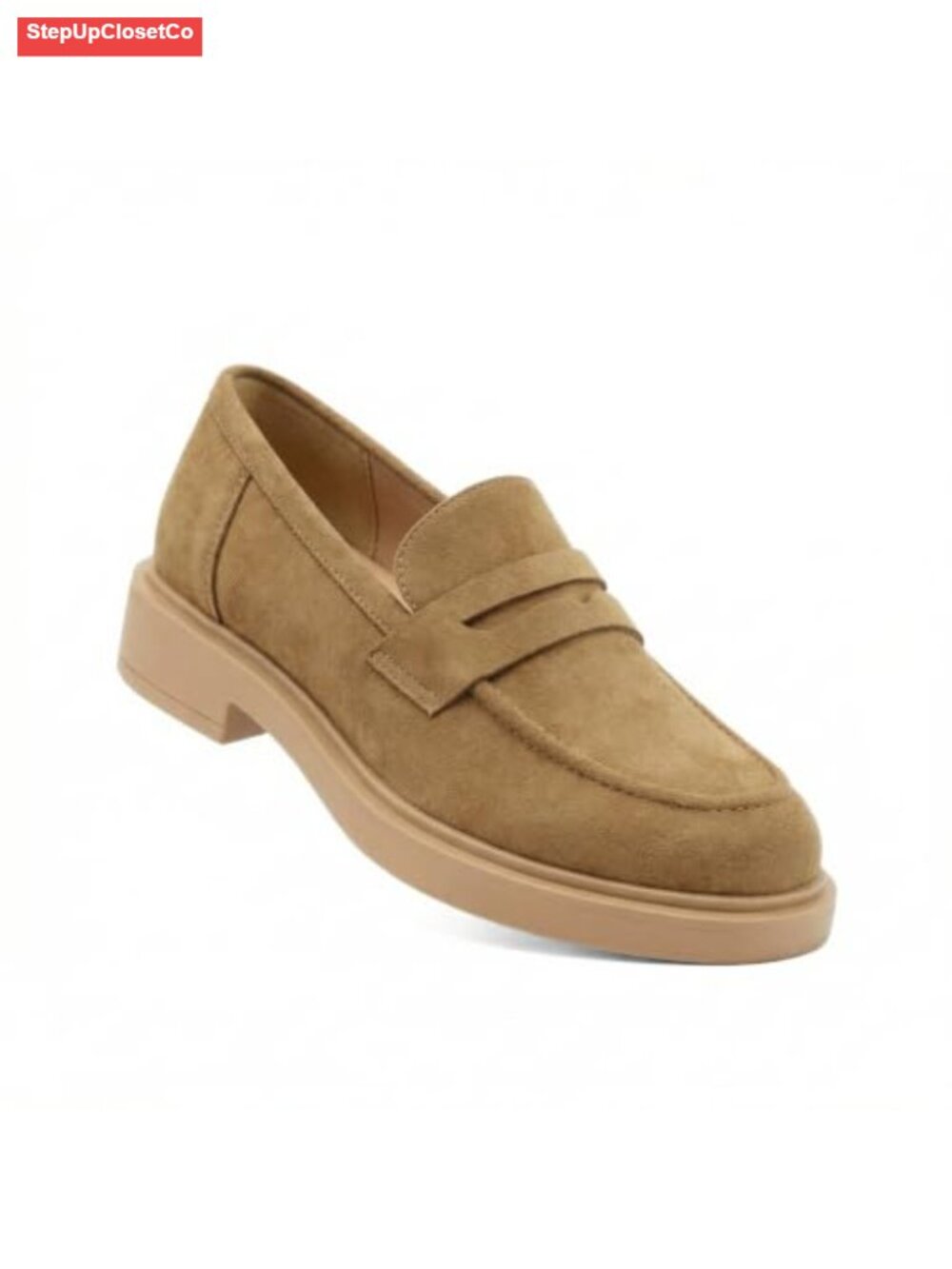 Women's Vegan Suede Penny Loafers Comfortable Memory Foam Chunky Platform Work